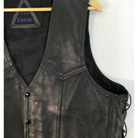 Pro Force Leather Vest Biker motorcycle Men's XL/2X Metalcore heavy metal Black - Picture 2 of 16
